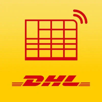 DHL Packstation Symbol auf gelbem Hintergrund