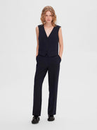 SELECTED FEMME SLFRITA MW WIDE PANT DARK SAP MEL Dark Sapphire - WATERKANT Store -Hamburg Ottensen Altona