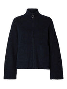 SELECTED FEMME SLFSIA RAS LS KNIT ZIPPER CARDIGAN -DARK SAPPHIRE MELANGE - WATERKANT Store -Hamburg Ottensen Altona