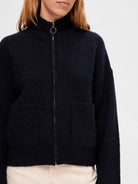 SELECTED FEMME SLFSIA RAS LS KNIT ZIPPER CARDIGAN -DARK SAPPHIRE MELANGE - WATERKANT Store -Hamburg Ottensen Altona