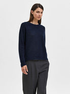 SELECTED FEMME LULU LS KNIT O-NECK  B -DARK SAPPHIRE - WATERKANT Store-Hamburg Ottensen Altona