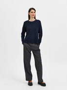 SELECTED FEMME LULU LS KNIT O-NECK  B -DARK SAPPHIRE - WATERKANT Store-Hamburg Ottensen Altona