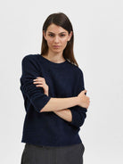 SELECTED FEMME LULU LS KNIT O-NECK  B -DARK SAPPHIRE - WATERKANT Store-Hamburg Ottensen Altona