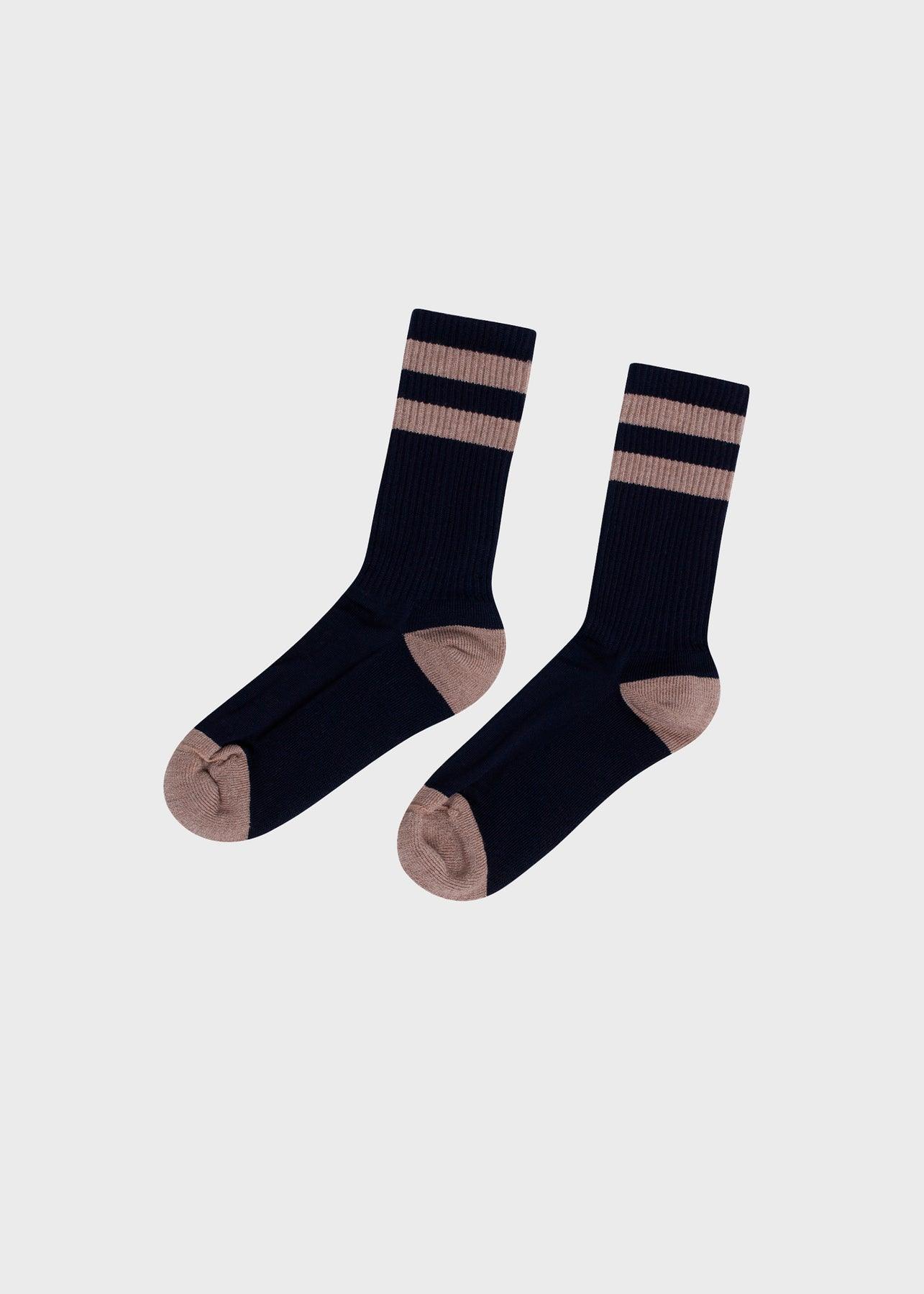 KLITMØLLER COLLECTIVE STRIPED MERINO SOCK-NAVY/SAND - WATERKANT Store -Hamburg Ottensen Altona